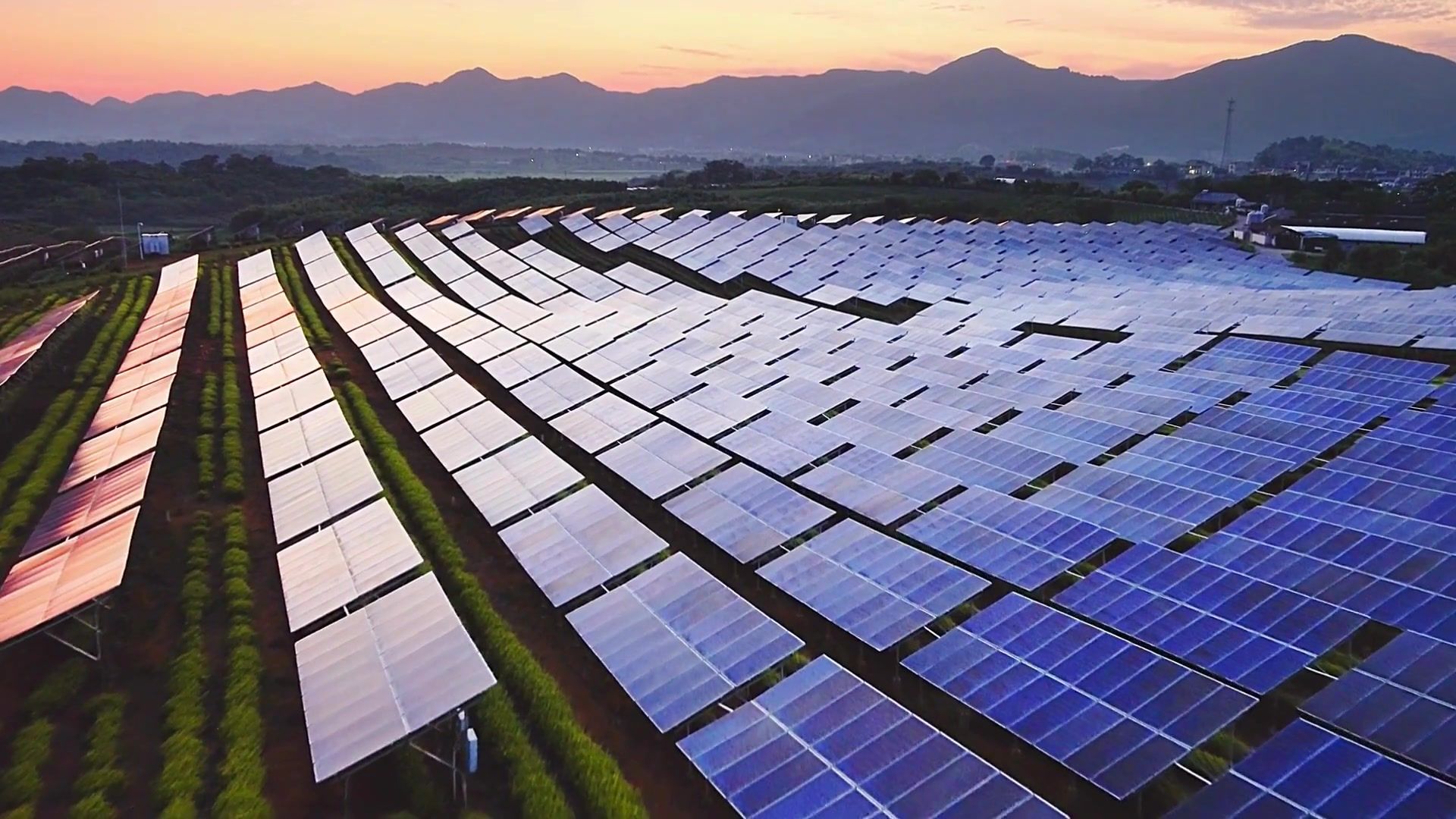 Aerial view of a ground-mount solar park